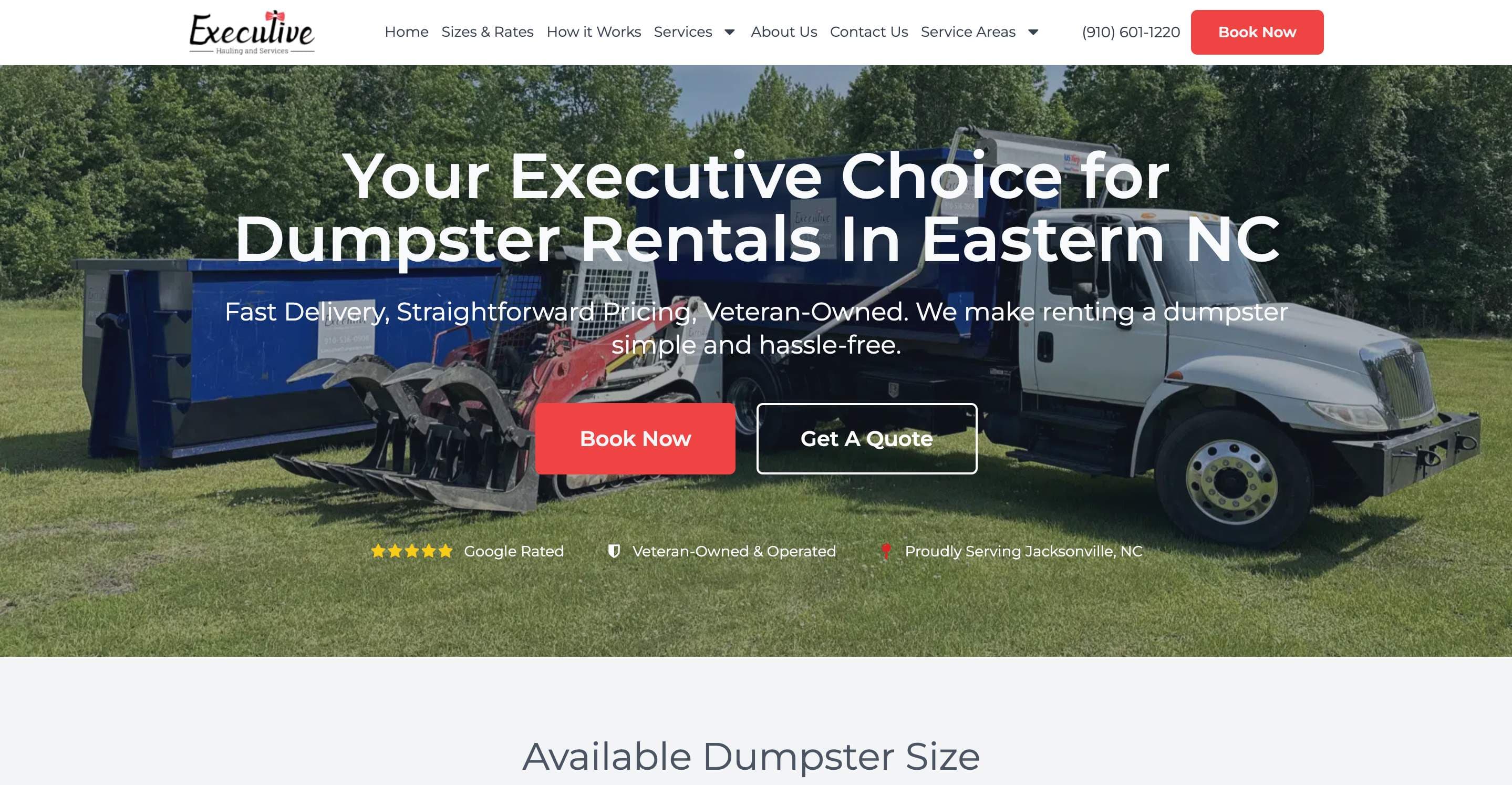Executive Dumpster website — WordPress, Oxygen Builder, GoHighLevel